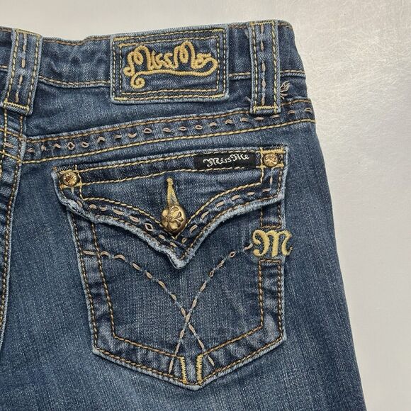 Miss Me Jeans JP4896D-3 Boot Gold Rivets Blue Denim Women’s Size 29x33 Low Rise - Picture 14 of 16